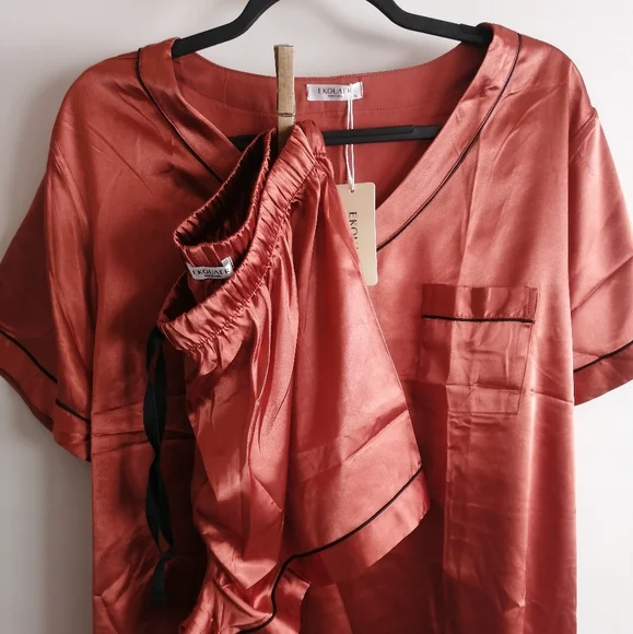 Women's 2 piece silky pajama set EkouAer lounge set - Picture 1 of 7